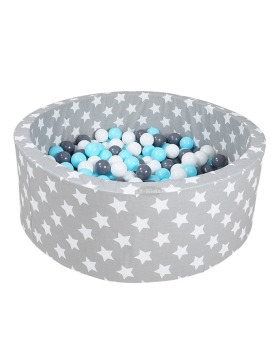 knorrtoys Bällebad Soft inkl.300 Bälle Grey white stars - creme grey lightblue